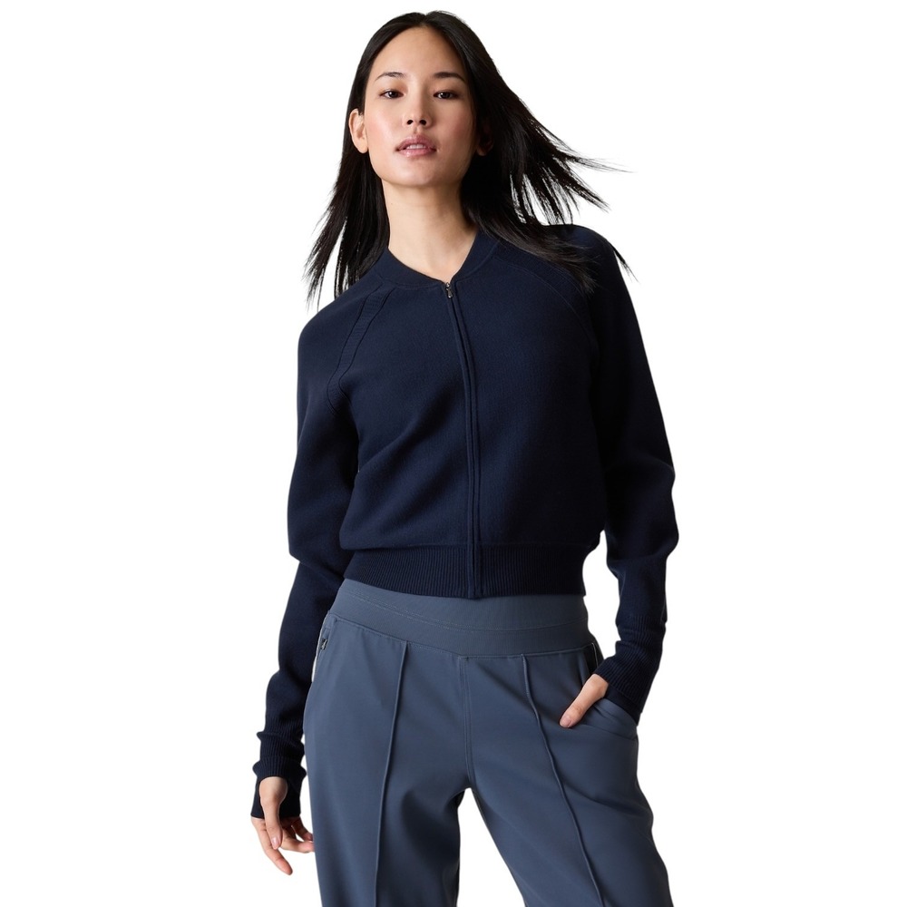 Athleta Advantage Sweater Athleisure Navy Blue Full Zip Knit Active Women's XS